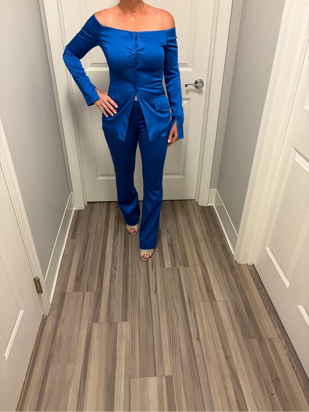Off-Shoulder Royal Blue 2 piece suit